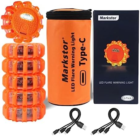 6 Pack LED Road Flares, Rechargeable EmergencySafety Strobe Lights by Markstor