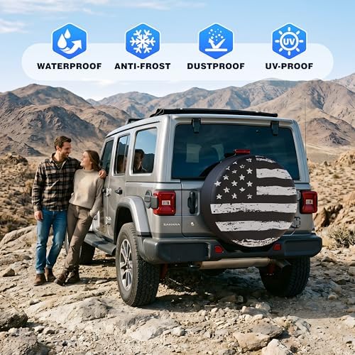 Moonet 14" American Flag Spare Tire Cover Black-White - Image 6
