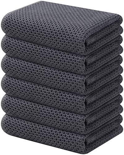 Kitinjoy 100% Cotton Waffle 6-Pack Kitchen Towels, Dark Grey by Kitinjoy