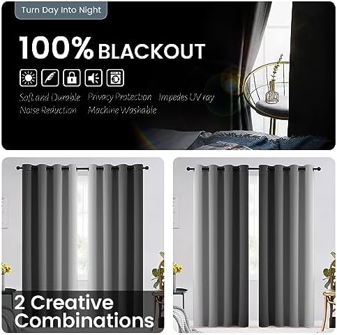 SimpleHome 100% Blackout Ombre Bedroom Curtains Grey and Greyish White - Image 2
