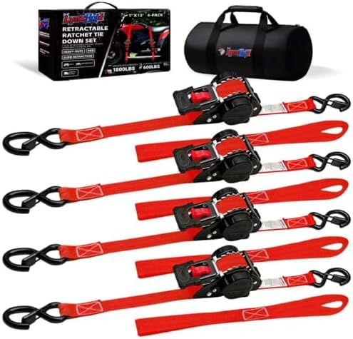 Retractable Ratchet Straps 1" x 13 Ft, 800 Lbs, 4 Pack by LYNXHOLD