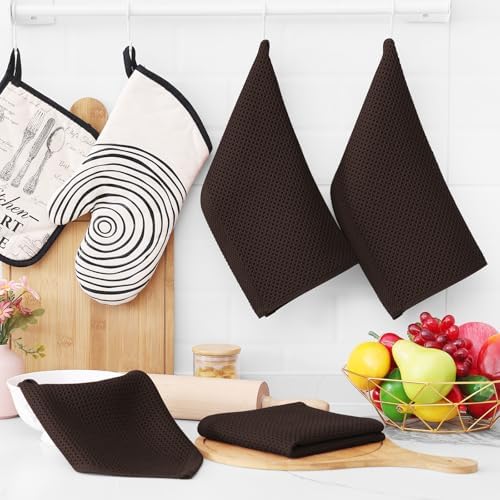 Homaxy 100% Cotton Waffle Weave Kitchen Dish Cloths 12-Pack, Dark Brown - Image 6