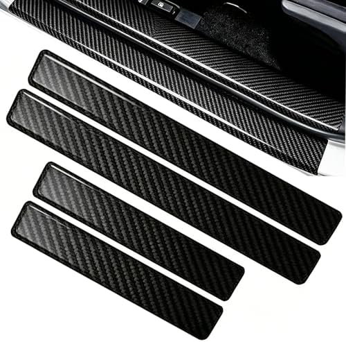 Car Door Sill Guards, Front & Rear Car Door Threshold Protector, Carbon Fiber & - Image 2