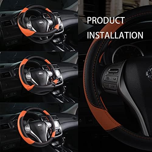 Leather Car Steering Wheel Cover, Universal Fit - Image 7