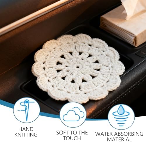 2PCS Handmade Crochet Car Cup Holder Coasters - Image 3