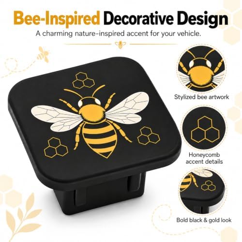 Bee and Honeycomb Trailer Hitch Cover, 2 Inch Rubber Receiver Plug - Image 5