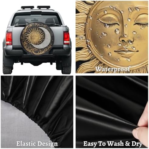 Spare Tire Cover for RV Trailer, Boho Sun Moon Waterproof Sun Leather Wheel - Image 3