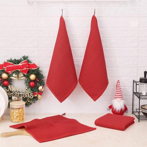 Kitinjoy 100% Cotton Waffle 8-Pack Kitchen Towels, Brick Red - Image 2