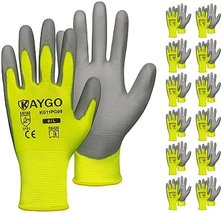 KAYGO Safety Work Gloves for Men Women, PU Coated Palm & Fingers by KAYGO