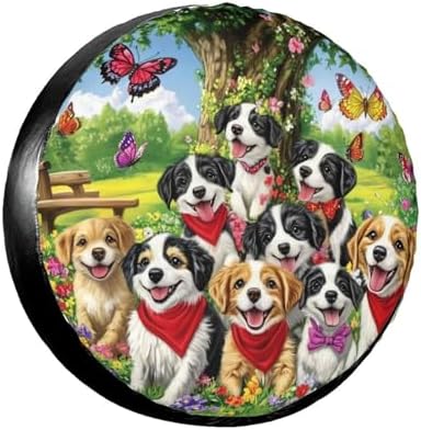 Dogs with Flowers Spare Tire Cover by TZBVTAU