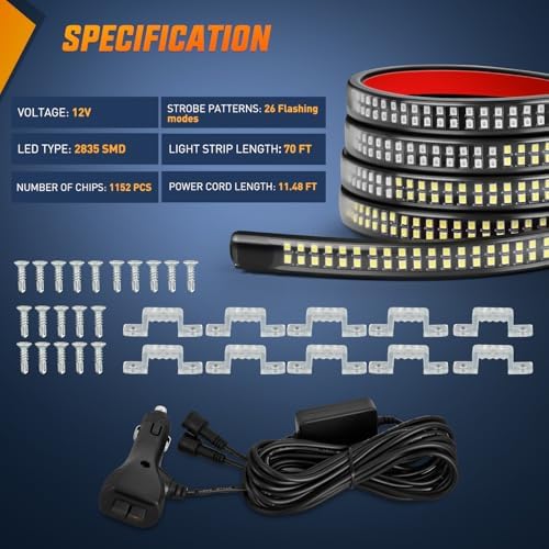 Nilight 2PCS 70 Inch Running Board LED Lights Strip Red White - Image 4