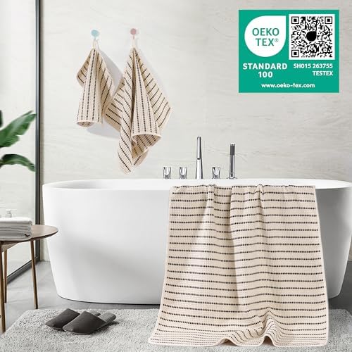 POLYTE 430 GSM Poly Blend Microfiber Quick Dry Waffle Bath Towel Set of 6 - Image 3
