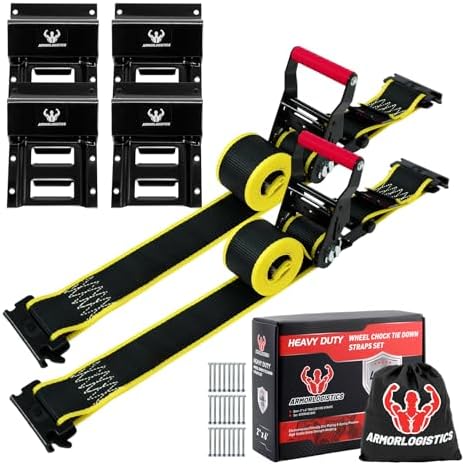 2Pack UTV Wheel Chock Tie-Down Kit, 2 in x 8 ft Heavy Duty Trailer Tire Straps by ARMORLOGISTICS