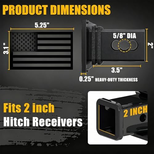 Synrroe Heavy Duty American Flag Trailer Hitch Cover, 2 Inch - Image 3