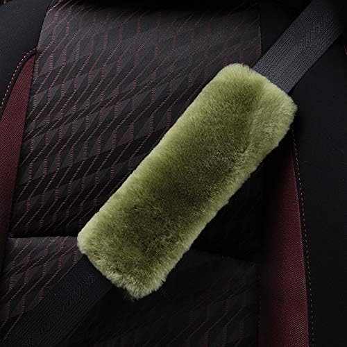 Green 2 Pack Sheepskin Car Seat Belt Cover Pads | Wool Seatbelt Cushions - Image 3