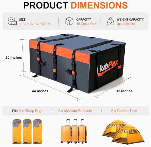 16 Cu Ft. Car Rooftop Cargo Carrier Bag Car Roof Top Bag Cargo Carrier - Image 4