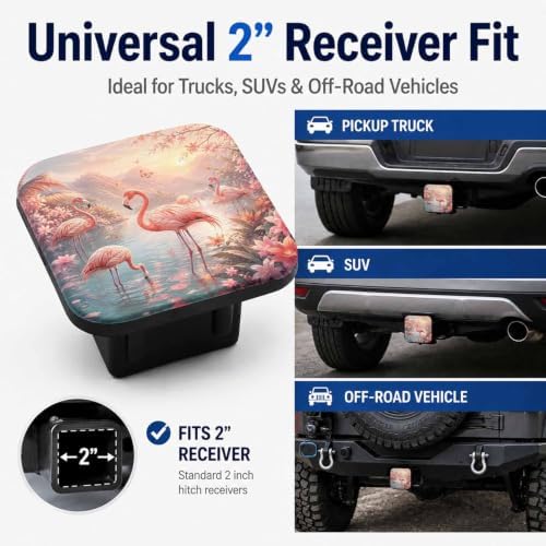 Trailer Hitch Covers Tropical Flamingos Pink, Heavy Duty 2 Inch Hitch Cover - Image 4