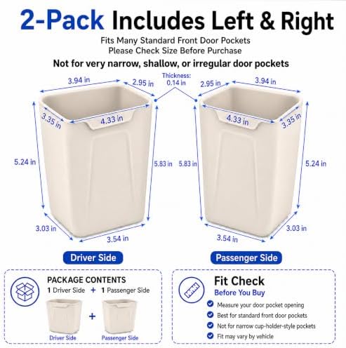 2-Pack White Silicone Car Trash Cans - Image 3