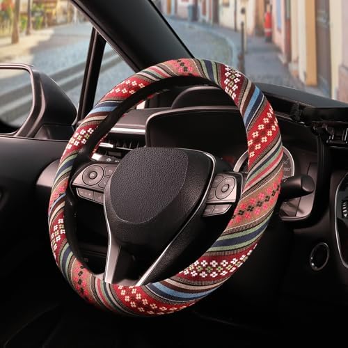 SEG Direct Boho Steering Wheel Cover, Baja Blanket Cloth, Coarse Flax - Image 2