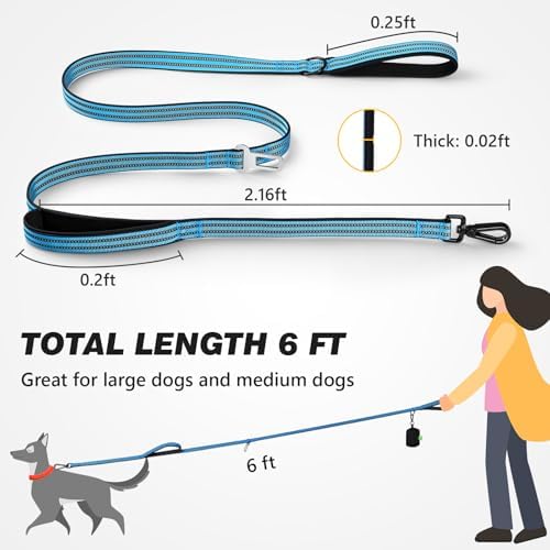 Double Handle Dog Leash with Poop Bag Holder and Car Seat Belt Buckle - Image 2