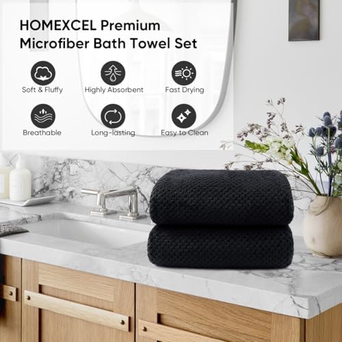 HOMEXCEL Bath Towels 2PK, Microfiber Ultra Soft Bathroom Towel, 27x54 in - Image 3