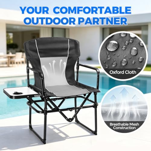 2 Pack Camping Chairs with Side Table & Cup Holder 400 lbs - Image 5