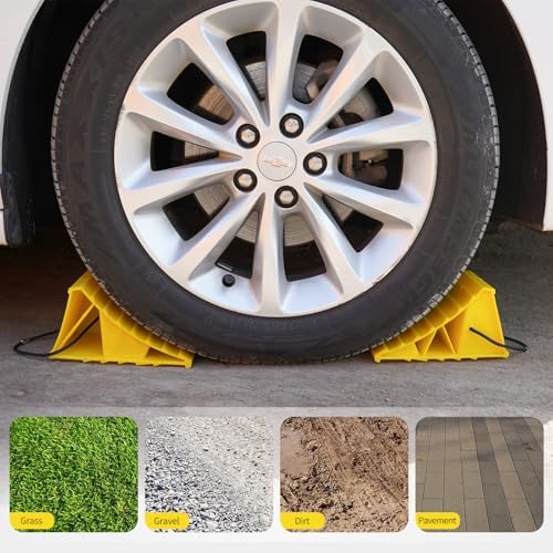 2 Pack Wheel Chocks with Rope, Bright Yellow Lightweight Wheel Blocks - Image 5
