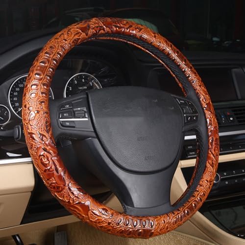 Leather Auto Car Steering Wheel Cover, Anti Slip Universal 15 Inch by Follicomfy