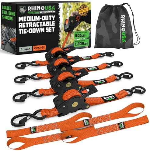 Rhino USA Retractable Ratchet Straps - 1in x 10ft by RhinoUSAInc