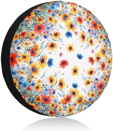 Blue Yellow Red Floral Spare Tire Covers Summer Colorful Flowers Waterproof by Unknown