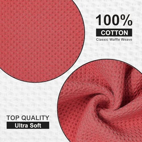 Kitinjoy 100% Cotton Waffle 8-Pack Kitchen Towels, Brick Red - Image 3