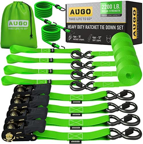 AUGO Ratchet Straps Heavy Duty 4 Pack -15 FT - 2200 LB Break Strength – Ratchet by AUGO