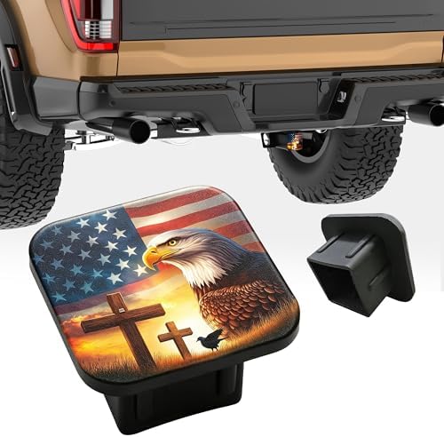 Bald Eagle Hitch Cover Cross on US Flag Square Towing Hitch Covers 2” Heavy - Image 4