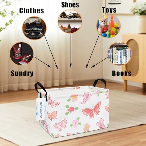 Rectangular Collapsible Pink Butterfly Storage Basket Nursery Organizer - Image 4