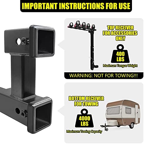 KAIRAY Double Hitch Receiver 2 Inch Trailer Dual Hitch Extension Riser Adapter - Image 5