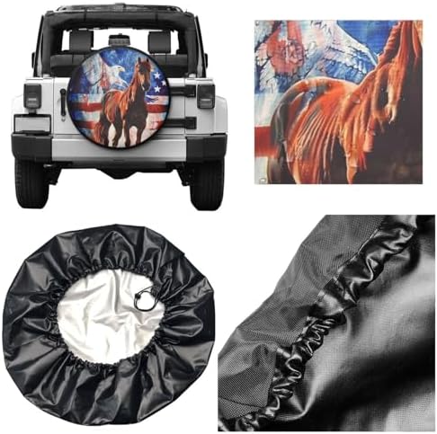 American Flag Horse Spare Tire Cover Wheel Protectors Waterproof Wheel Covers - Image 2