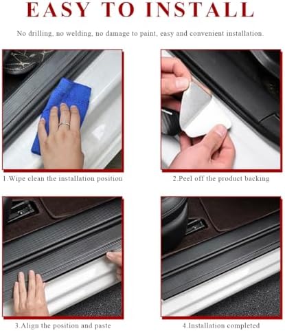4 PCS Car Door Sill Protector, Anti-Scratch Carbon Fiber Car Door Entry Guards - Image 4