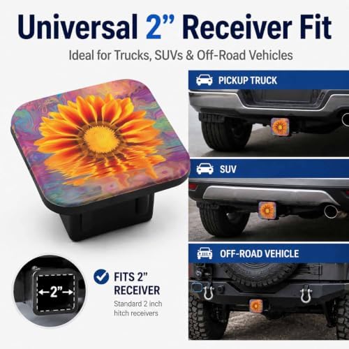 Abstract Sunflower 2" Hitch Cover, Rubber Towing Hitch Covers Hitch Protector - Image 4