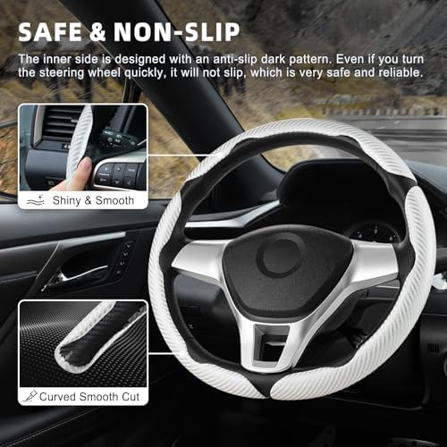 Amiss 3pcs Carbon Fiber Anti-Skid Steering Wheel Cover, Waterproof Design - Image 3
