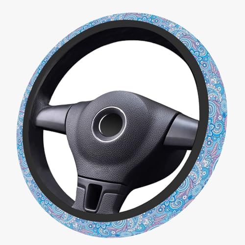 Blue Bohemian Pattern Steering Wheel Cover, Cute Print Steering Wheel Cover - Image 3