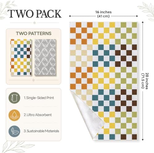 Homaxy Large Waffle Weave Kitchen Towels 2 Pack, Geo Check - Image 2