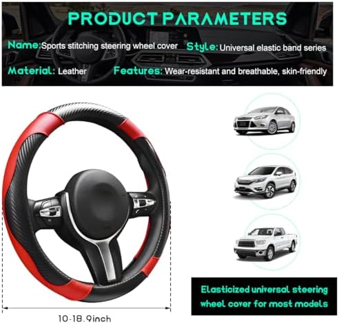 Car Steering Wheel Cover, 15 inch Carbon Fiber Microfiber Leather Elastic - Image 2