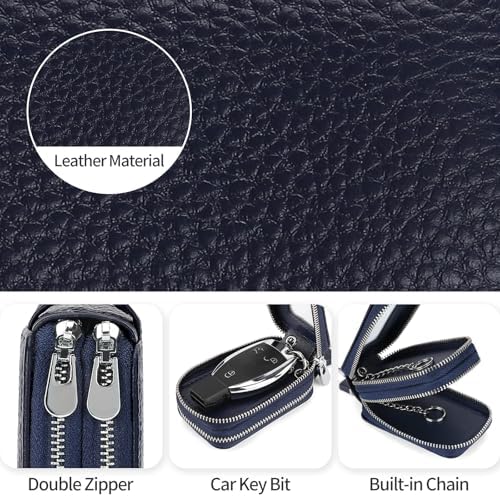 SENDEFN Car Key Fob Case Double Zipper Leather Smart Remote Keychain Protector - Image 5
