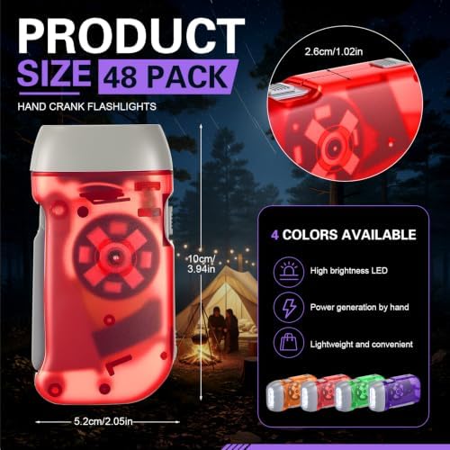 Retisee 48 Pcs Hand Crank Flashlight No Battery Required Torch Light Manual - Image 2
