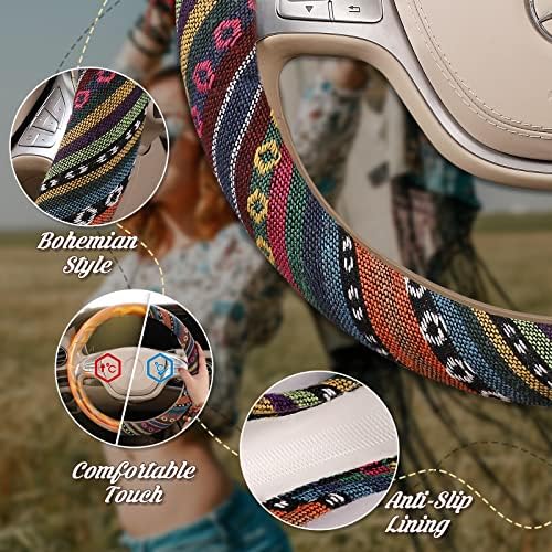 SEG Direct Boho Steering Wheel Cover, Baja Blanket Cloth, Coarse Flax - Image 4