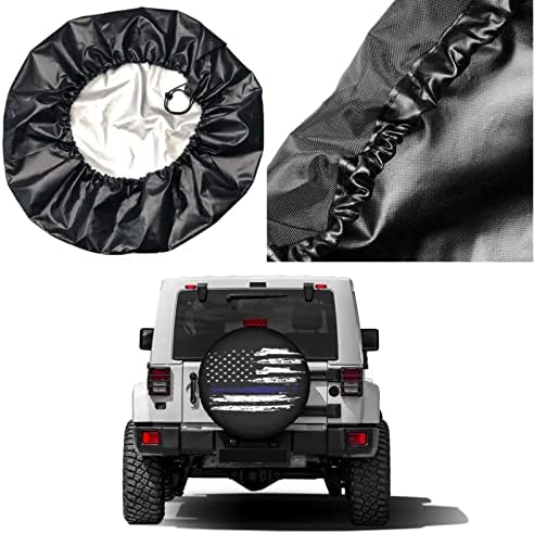 American Flag Thin Blue Line Spare Tire Cover Dust-Proof Wheel Tire Cover Fit - Image 5