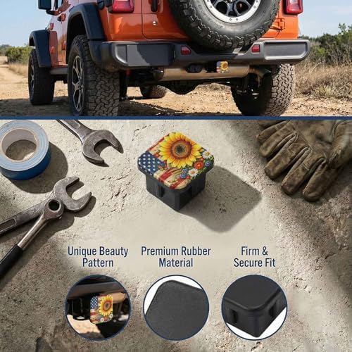 2 Inch Sunflower American Flag Trailer Hitch Cover Rubber Receiver Tube Plug Cap - Image 3