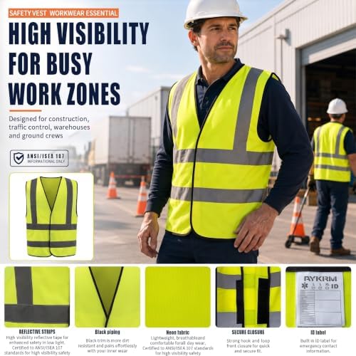 AYKRM 12 colour High visibility viz vest hi vis viz reflective work - Image 2