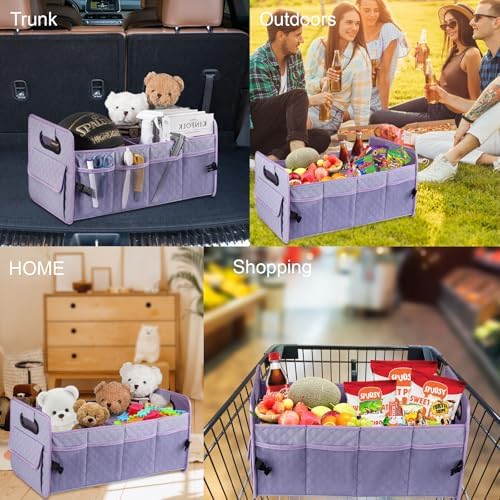 Car Trunk Organizer for SUV, Collapsible Car Storage Organizer Light Purple - Image 6