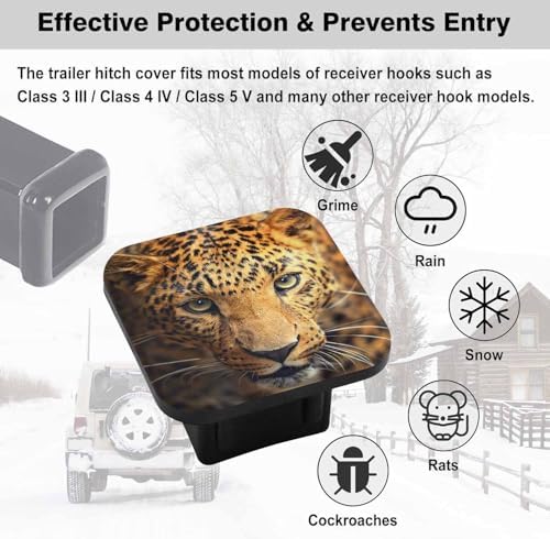 Swono Trailer Hitch Caps Covers Leopard Animal Pattern 2 Inch Rubber Tow Hitch - Image 3